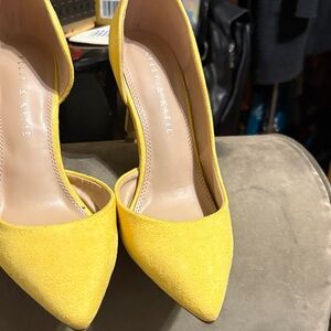 Kelly & Katie Bright Yellow Suede Pointed-Toe Heels